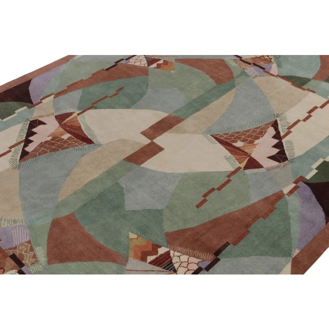 Rug & Kilim Rug & Kilim Chinese Style Art Deco Rug in Green, Blue & Brown Patterns - 10'x14' For Sale - Image 4 of 8