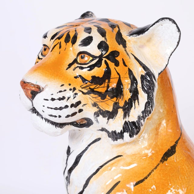 Mid 20th Century Vintage Italian Glazed Terra Cotta Tiger or Cat For Sale - Image 5 of 9