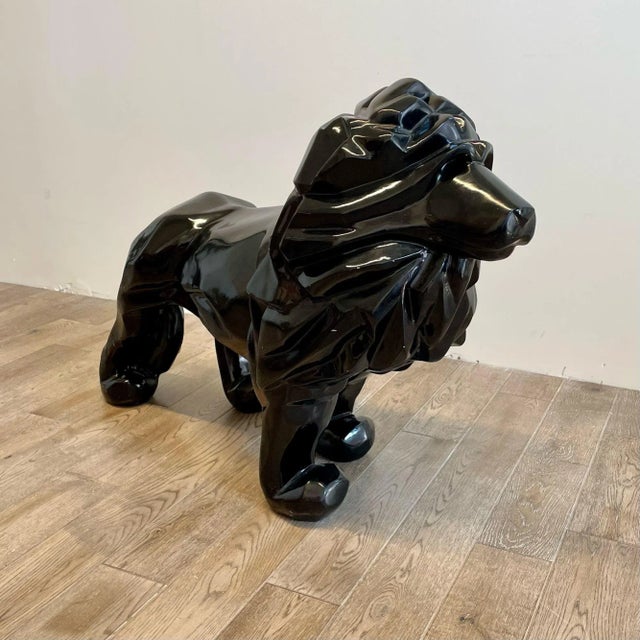Contemporary Fiberglass Lion Sculpture, Ebony, Custom Quality For Sale - Image 11 of 12