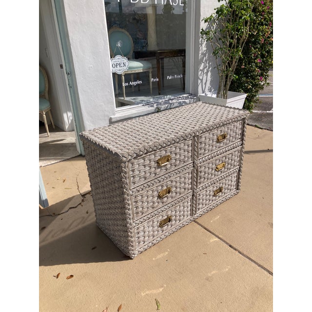 Wood Bielecky Brothers Rattan Double Dresser With White Wahsed Finish For Sale - Image 7 of 12