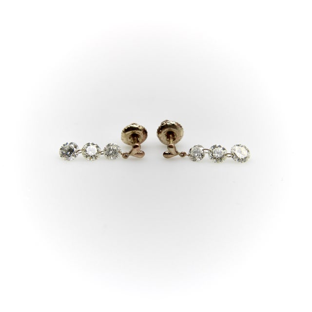 Modern 1990s 14k Gold Floating Diamond Dangle Earrings, A Pair For Sale - Image 3 of 9
