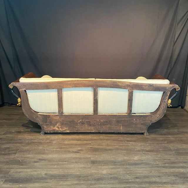 French Empire Walnut Curvy Sofa With Gilded Swans and New Upholstery For Sale - Image 12 of 13