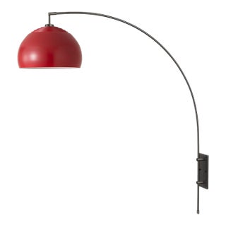 1960s Morelli Black Nickel Wall Sconce by Nova of California - Half Dome Crimson Red Shade, Modern Light Fixure, Black Nickel, Slide Dimmer For Sale