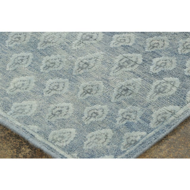 Sky Blue Contemporary Block Print Geometric Natural Silk Runner by Rug & Kilim, India For Sale - Image 8 of 8