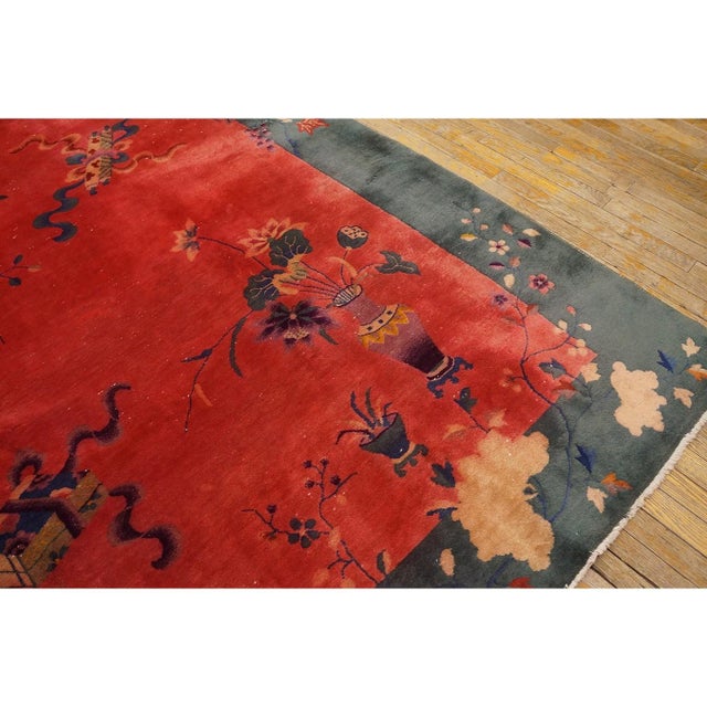 Textile 1920s Antique Chinese Art Deco Rug Vase Floral Walter Nichols 8' 10'' X 11' 2'' For Sale - Image 7 of 9
