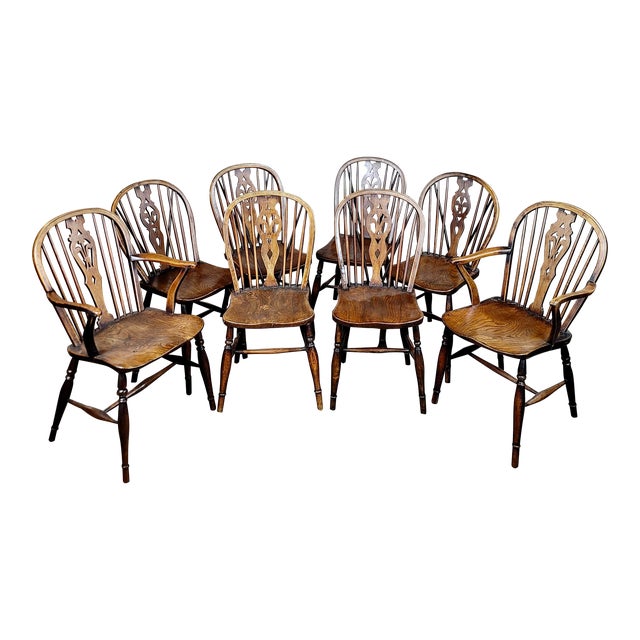 19th Century Antique English Windsor Chairs - Set of 8 For Sale