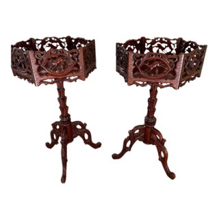 Set of 2 - Mid Century Black Forest Plant Stands For Sale