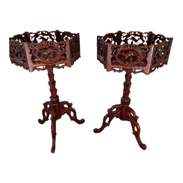 Set of 2 - Mid Century Black Forest Plant Stands For Sale