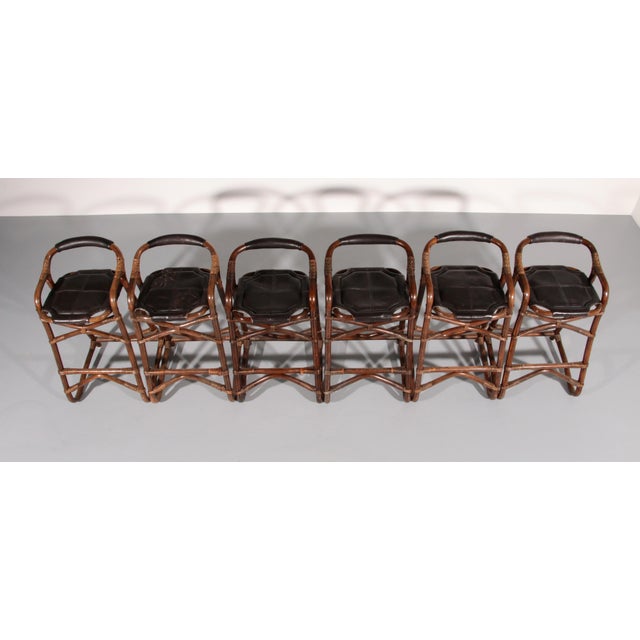 Mid-Century Bamboo Bar Stools from Horsnæs, Denmark, 1970, Set of 6 For Sale - Image 3 of 13
