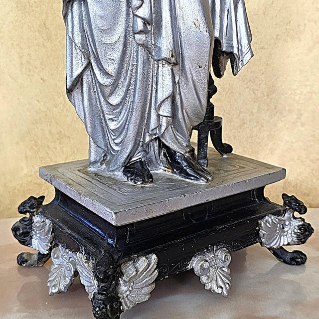 19th-Century Victorian Spelter Greek Muse & Classical Maiden Statues – Pair For Sale - Image 12 of 18