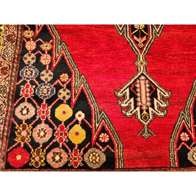 Vintage Persian Mazgalan Area Rug, Hand-Knotted Wool, Geometric Pattern, 5x7, Red & Navy For Sale - Image 17 of 18