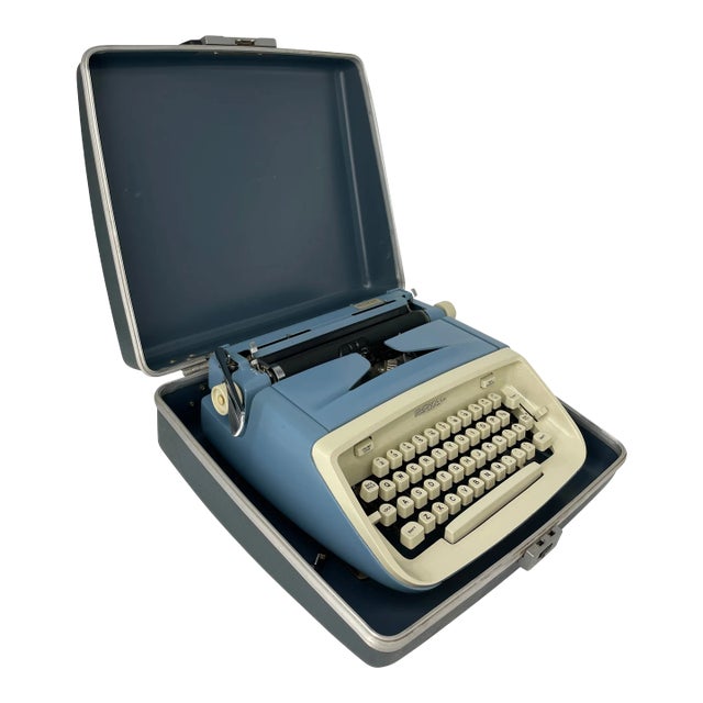 Vintage Blue Royal Aristocrat Portable Typewriter With Case For Sale