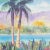 Modern 'Tropical Lagoon' by B. Metcalf, Impressionist Landscape With Palm Trees and Bougainvillea For Sale - Image 3 of 7
