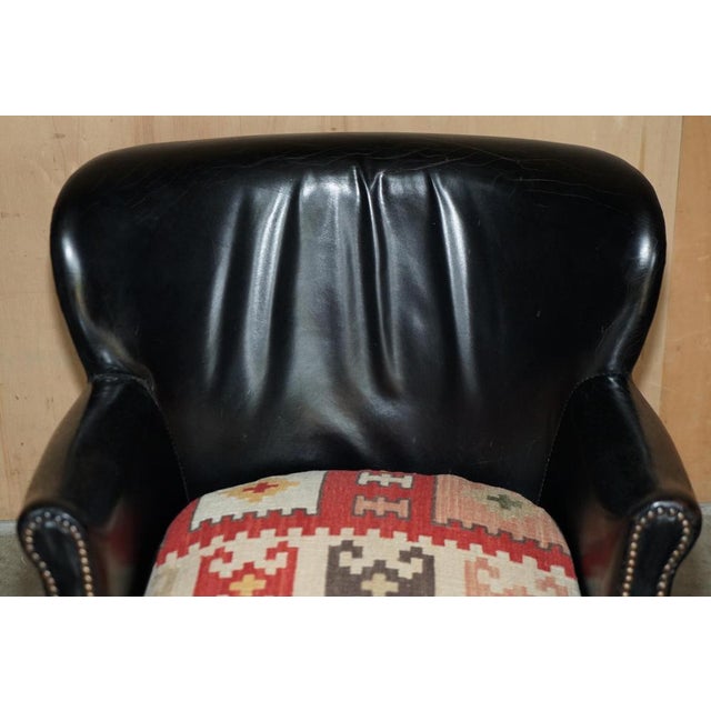Little Professor Armchairs in Black Leather and Kilim Upholstery by Andrew Martin for Halo, Set of 2 For Sale - Image 14 of 18