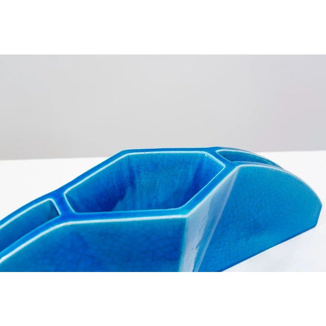 1960s Blue Glazed Ceramic Centerpiece, 1960s For Sale - Image 5 of 9