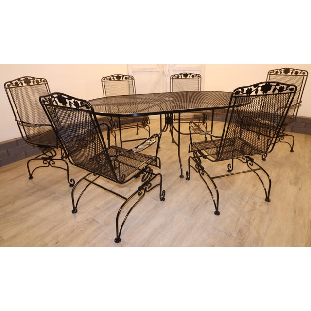 Metal 1960s Meadowcraft Dogwood Wrought Iron Patio Dining Set For Sale - Image 7 of 15