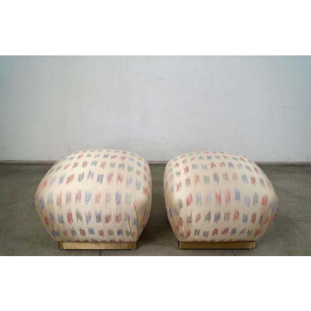 Off-white 1970’s Hollywood Regency Marge Carson Style Poufs Stools in Silk - A Pair For Sale - Image 8 of 12
