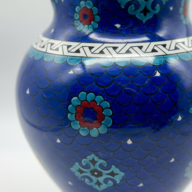 Handmade Ceramic Pitcher (25cm) – Deep Blue “Fish Scale” Pattern – Iznik Jug with Handle For Sale - Image 6 of 11