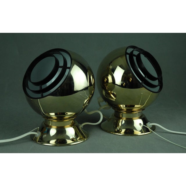 1980s 24 Carot Gold-Plated Magnetic Eyeball Wall Lamps from Abo Rangers, Denmark, Set of 2 For Sale - Image 5 of 15