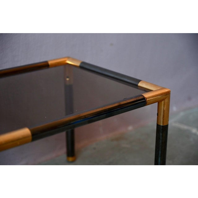 Metal Italian Modern Side Table in Black and Gold Metal with Smoked Glass, 1970s For Sale - Image 7 of 14