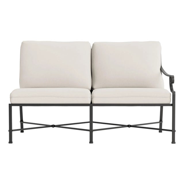 Brown Jordan Venetian Right Arm Loveseat, Textured Pewter frame with Fusion Natural fabric For Sale