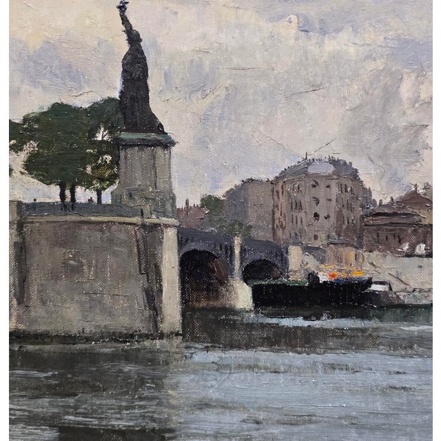 Jean-Louis Lefort –1910s Paris, Pont De Grenelle & Statue of Liberty–Oil Painting For Sale - Image 9 of 12