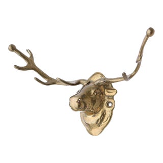 Vintage Solid Brass Wall Hanging Deer Head For Sale