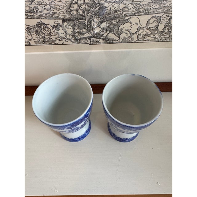 Mid 20th Century Vintage Japan Blue Willow Egg Cups - A Pair For Sale - Image 5 of 6