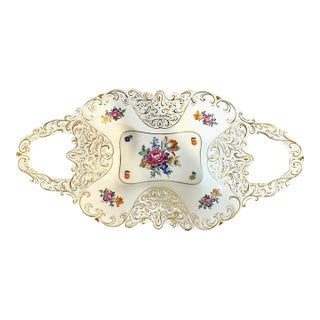 1930s Graf Von Henneberg Jl Menau Germany Porzellan Hand Enameled Gold Accented Tray For Sale