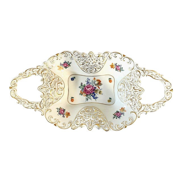 1930s Graf Von Henneberg Jl Menau Germany Porzellan Hand Enameled Gold Accented Tray For Sale