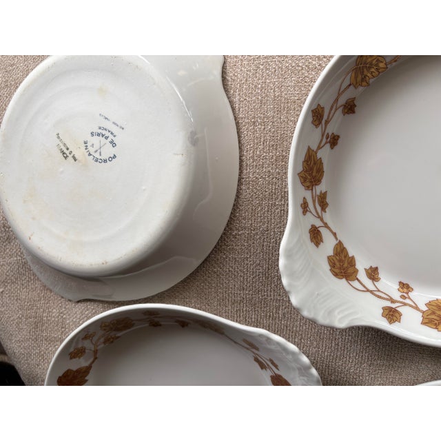 Porcelaine de Paris Porcelaine De Paris Gold Ivy Leaf Lidded Gratin Dishes - Antique Neiman Marcus -Set of 6 For Sale - Image 4 of 5