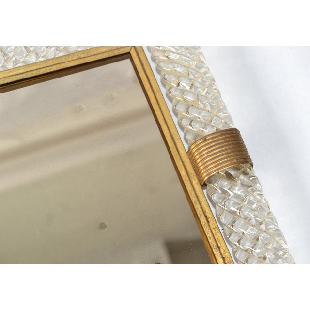 Transparent 1940s Art Deco Barovier Blown Art Glass Murano Brass Mirrored Tray Vanity Mirror For Sale - Image 8 of 18