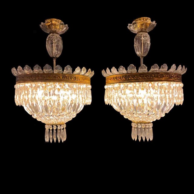 Italian Circular Crystal and Bronze Ceiling Lights, 1960s, Set of 2 For Sale - Image 3 of 13