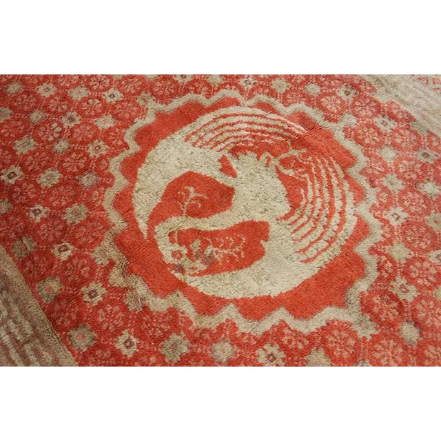 1900s Orange Birds Medallion Antique Chinese Bao Tou Rug 4'4" X 7'2" Knotted Wool Carpet For Sale - Image 4 of 9