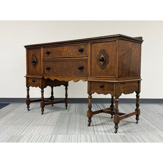 1920s Large Jacobean Style Antique Sideboard / Credenza ~ Great as Tv Stand For Sale - Image 5 of 13