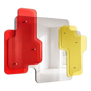 Stratos Quadro Red & Yellow Maxi Sculptural Wall Mirror by GTG Design Couture For Sale