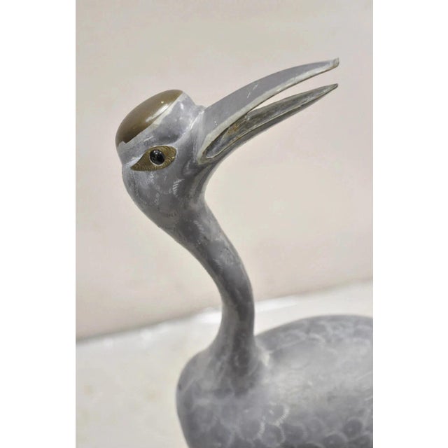 Vintage Hollywood Regency Pewter Metal 27" Crane Bird Garden Statue Hong Kong For Sale In Philadelphia - Image 6 of 12