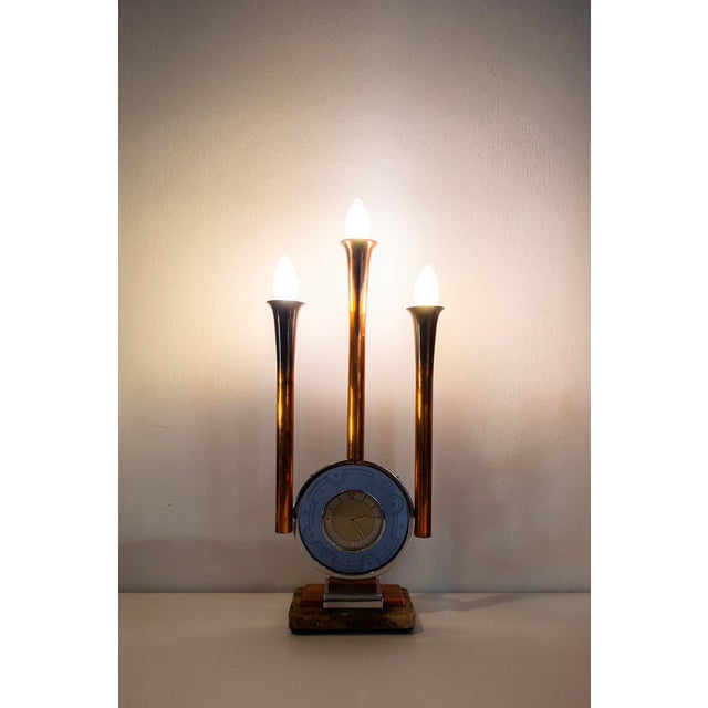 Art Deco Italian Glass and Marble Clock Lamp, 1930s For Sale - Image 6 of 6