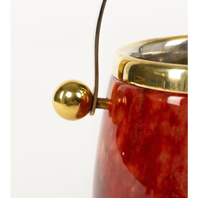 Mid-Century Modern Ice Bucket in Red Goatskin and Brass by Aldo Tura, Italy, 1960s For Sale - Image 13 of 18