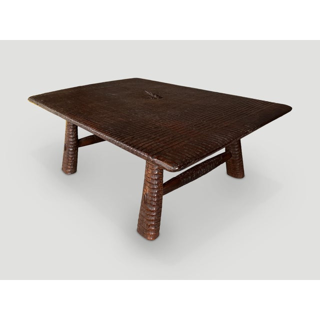 2010s Andrianna Shamaris Impressive Teak Wood minimalist Hand Carved Coffee Table For Sale - Image 5 of 18
