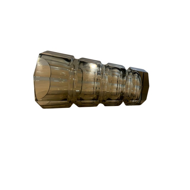 Gray Vintage Art Deco Faceted Octagonal Crystal Vase Smokey Topaz/Gray Attributed to Josef Hoffmann for Moser For Sale - Image 8 of 12