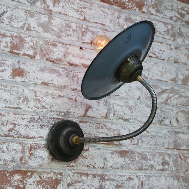 Vintage Industrial Light Blue Enamel Flexible Wall Light For Sale - Image 4 of 7