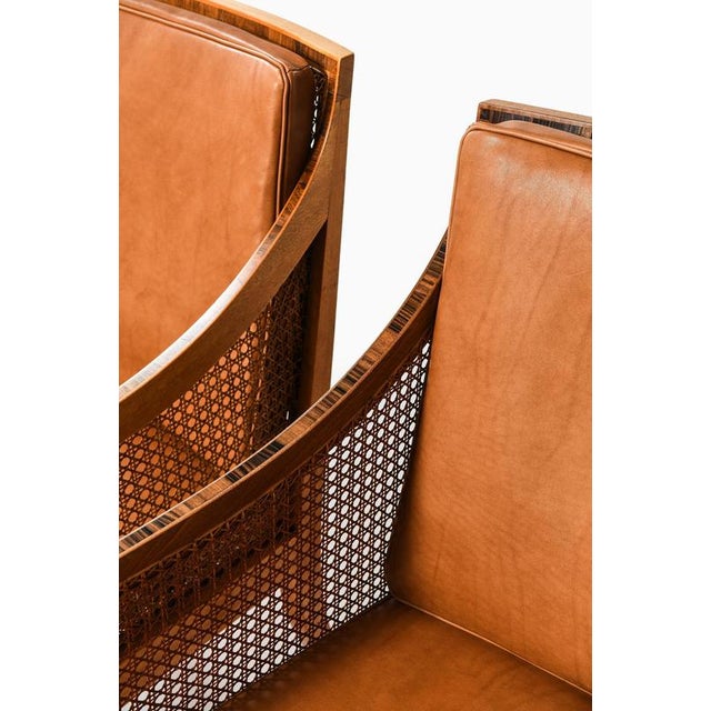 Bergère Armchairs in Cane with Leather and Mahogany by Kaare Klint, 1931, Set of 2 For Sale - Image 6 of 14