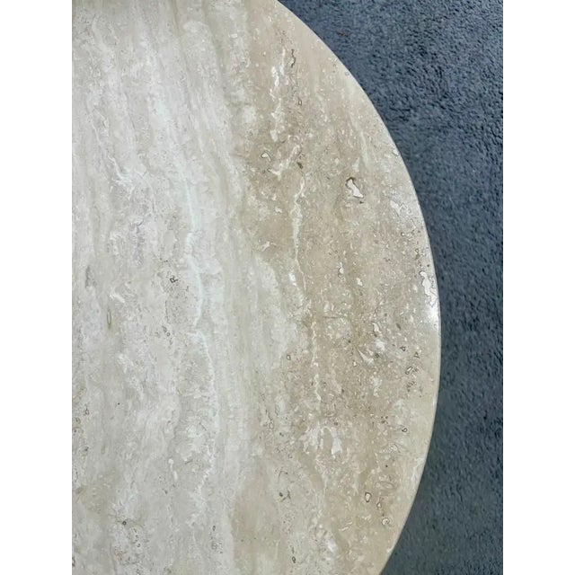1990s Organic Modern Travertine Three-Tier Circular Coffee Table With Metal Base For Sale In New York - Image 6 of 14