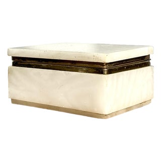 Vintage Boho Brass Trimmed Alabaster Box For Sale