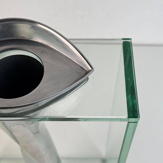 Twisted Tornado Flower Vase in Aluminum and Glass from Lisa Mori, Italy, 1980s For Sale - Image 11 of 12