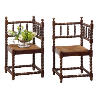 Pair English Bobbin Corner Chairs For Sale