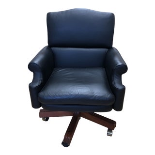 Baker Furniture Black Leather Rolled Arm Executive Office Chair For Sale