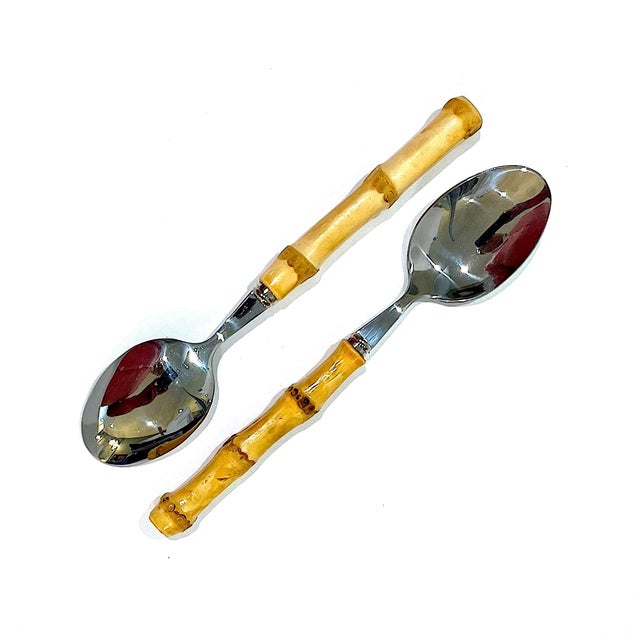 1990s Bamboo and Polished Stainless Steel Flatware - 20 Piece Set - Four 5 Place Settings For Sale - Image 11 of 12
