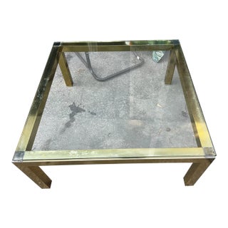 1970s Gold Square Coffee Table With Glass Top For Sale